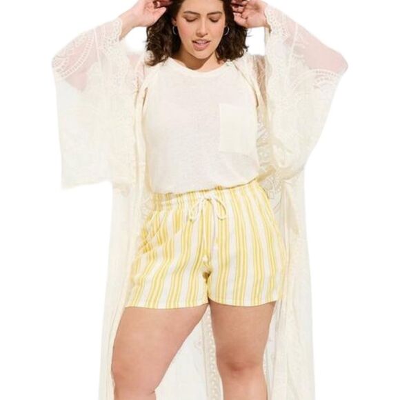 4pc Set, Torrid Striped Yellow Linen Both Tops/Pants/Shorts - NEW - Picture 2 of 7